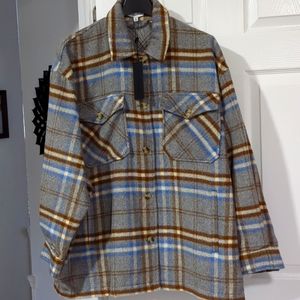 NWT Gianni Bini Millie Blue Plaid Long Sleeve Button Front Warm Jacket Shacke…